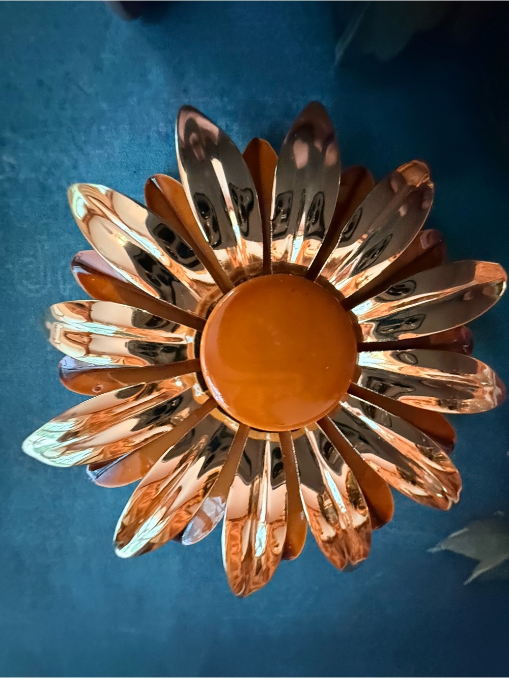 Copper Daisy Enamel Brooch.